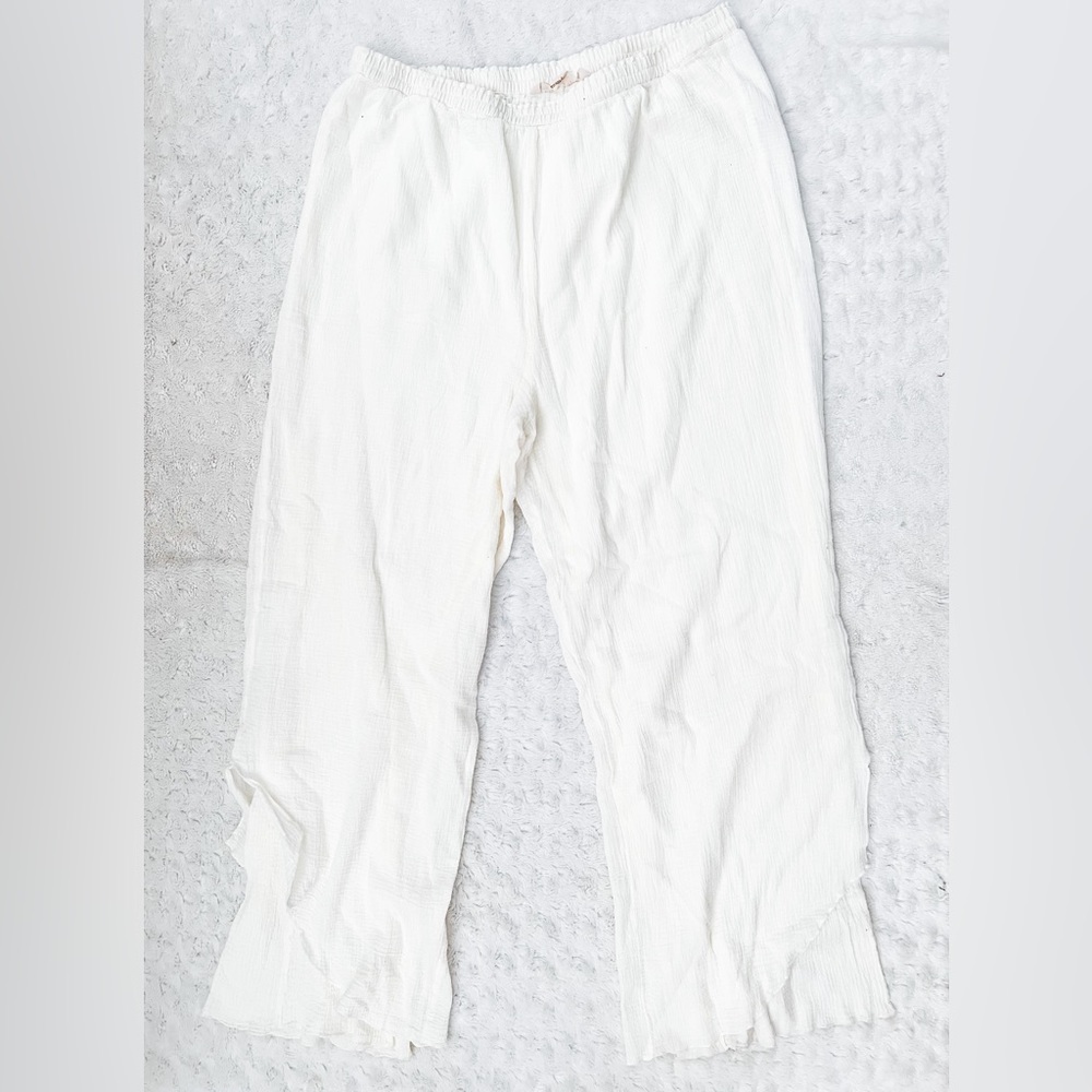 SOFT SURROUNDING Gauzy Wide Leg Cream Ruffle Hem Layered Pants - Picture 1 of 11